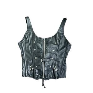 Vtg Fetish Bondage Women's XL Black Soft Leather Buckle Corset Bustier Top EUC